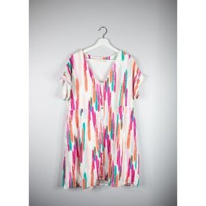 Entro Color Brush Button down midi dress Women's Large Summer Pockets Casual